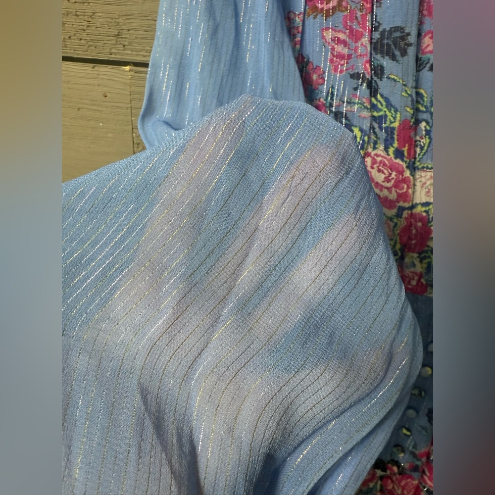 NWT Hemant & Nandita Mila Floral Metallic Stripe Dress Stone Blue L Valentines - Picture 12 of 16